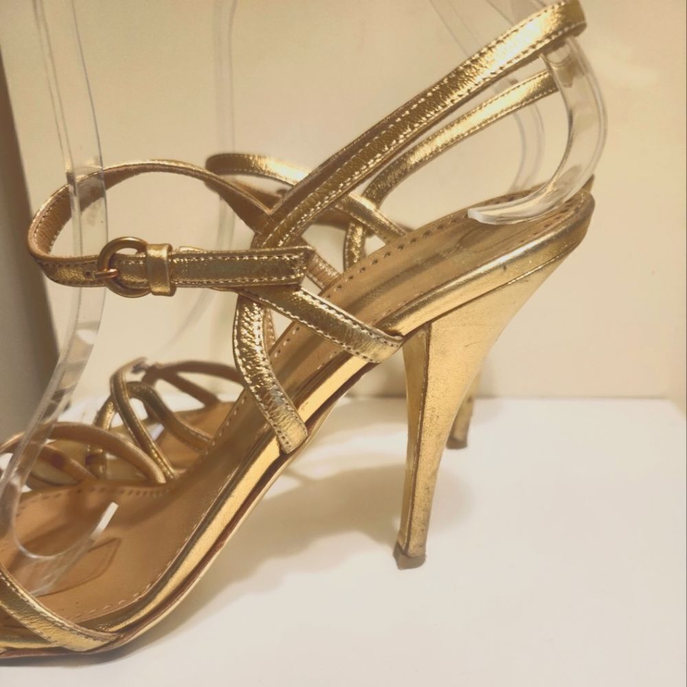 Moschino Cheap & Chic Gold Strappy Stiletto Heel Sandals Sz.8/38.5 Ret.$475 - Picture 5 of 7